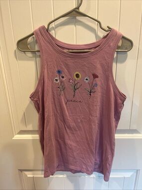 Mauve Life is Good Floral 'Peace' Tank Top Summer Flowers Sleeveless Cotton